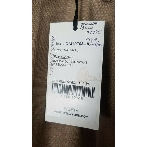 WORTH New York Natural Tan Wide Leg Dress Pants Size 18 38x34 - Picture 5 of 5